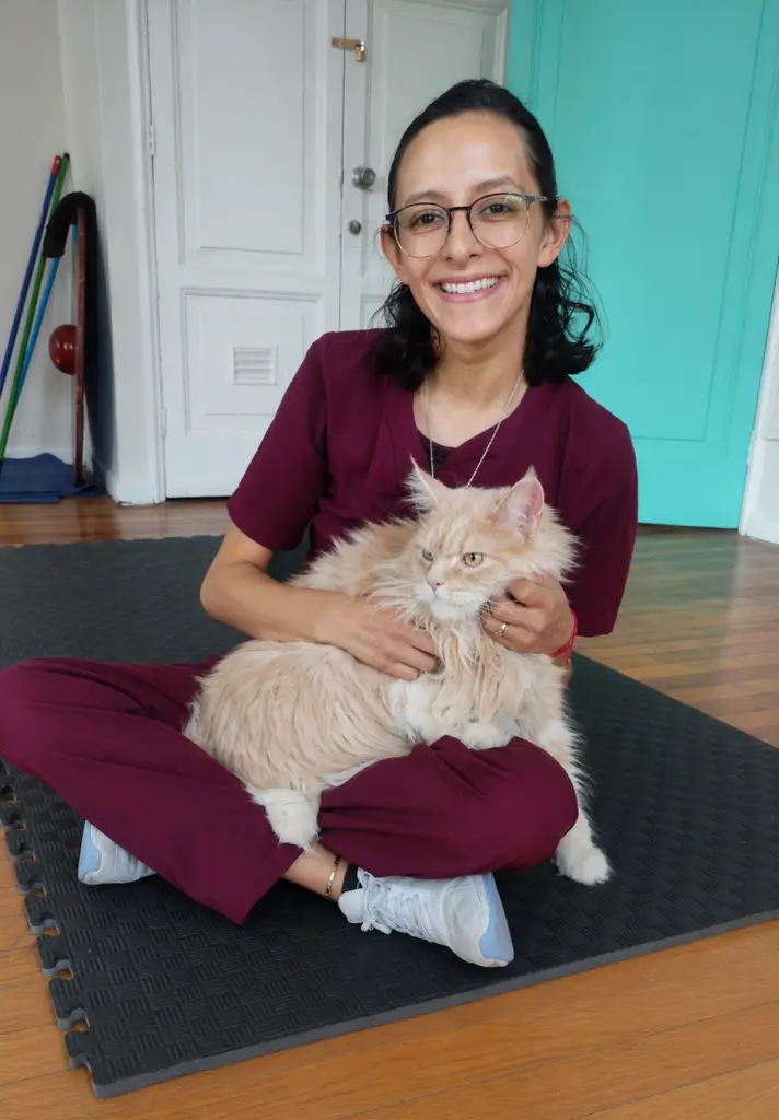 Petsitter con Formación Veterinaria Interpretando Señales de Dolor y Estrés en un Gato
