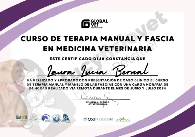 Certificado de Curso de Terapia Manual y Manejo de la Fascia en Animales, Buenos Aires